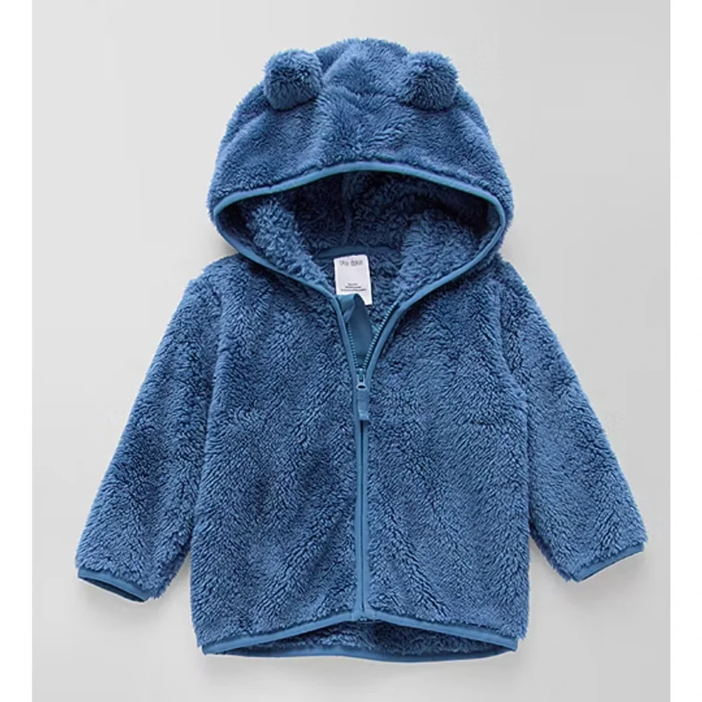 Okie Dokie Baby Boys Sherpa Fleece‎ Zipper Hoodie, True Navy, 24M